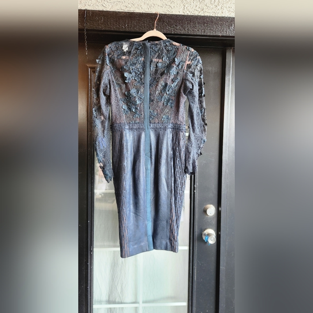 Byron Lars Victorian Teal Vegan Leather Lace Duet Sheath‎ Dress - Picture 2 of 6